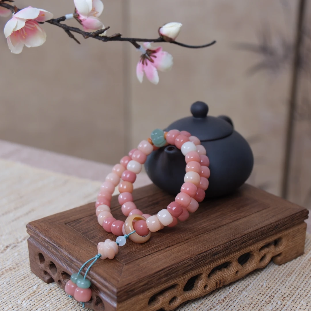 【普陀山国营官方】胭脂粉菩提有钱花双圈手串