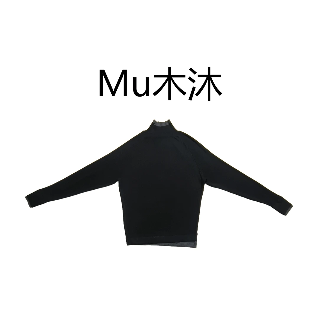 Mu木沐♠新品撞色假两件高领插肩袖针织毛衣（只能常温手洗）