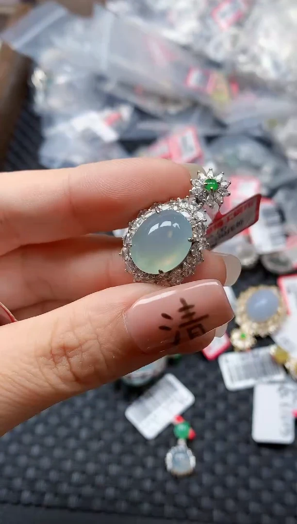 银S925镶嵌戒指翡翠天然A货缅甸翡翠