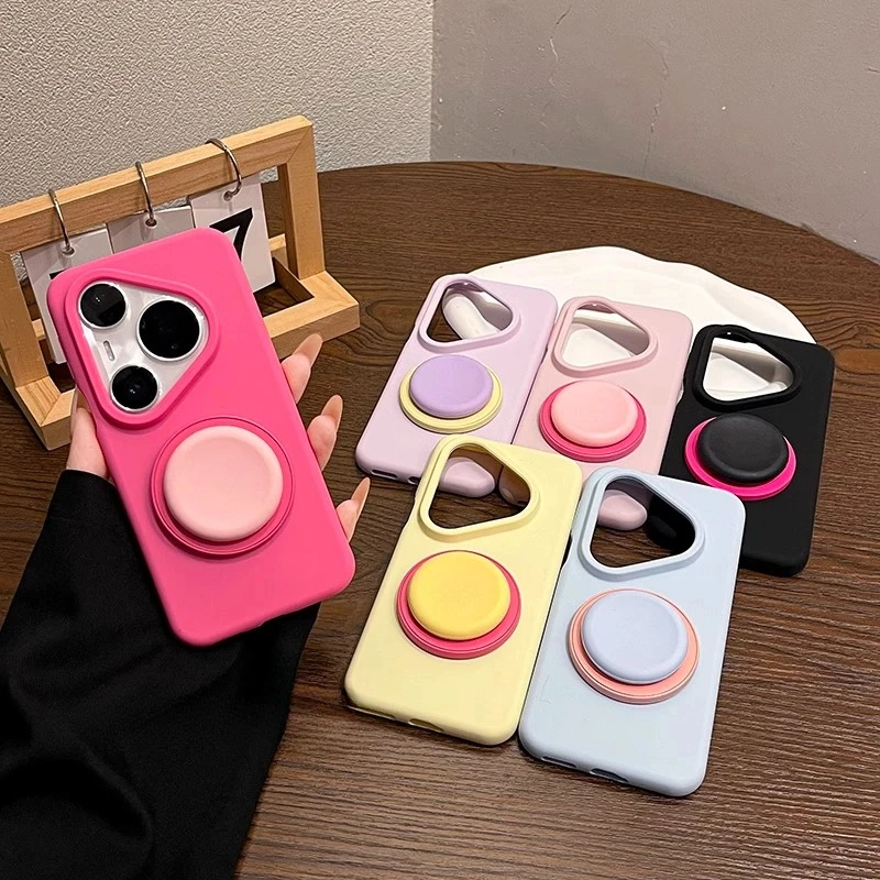 韩系撞色液态硅胶唯美支架适用华为pura80ultra手机壳亲肤80pro女