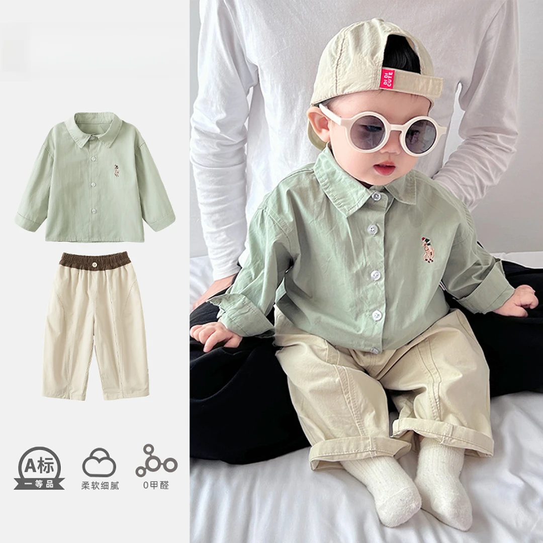 MK&UR.BV婴儿长袖衬衫春秋季男宝宝衣服洋气韩版百搭满月宝宝衣服