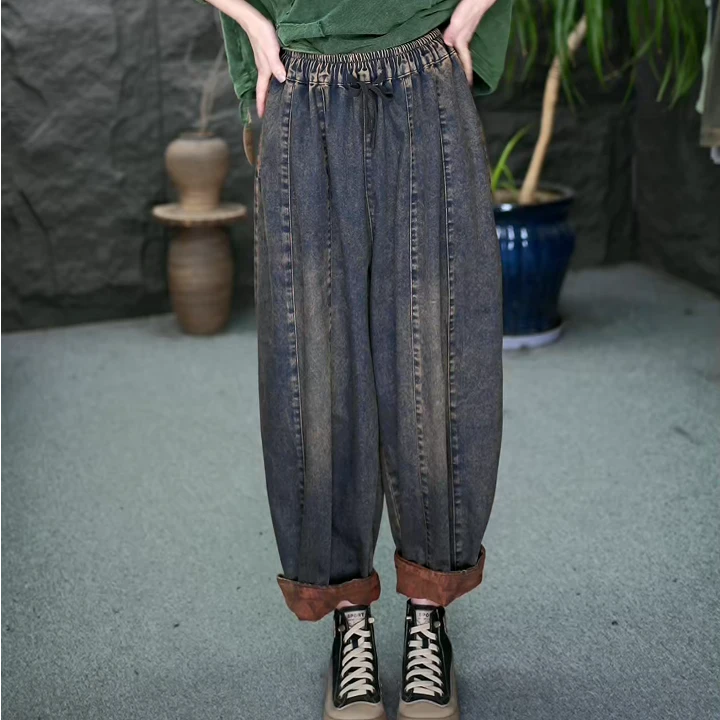 【做旧牛仔裤】女装砂洗长裤牛仔裤直筒阔腿宽松显瘦裤子GG
