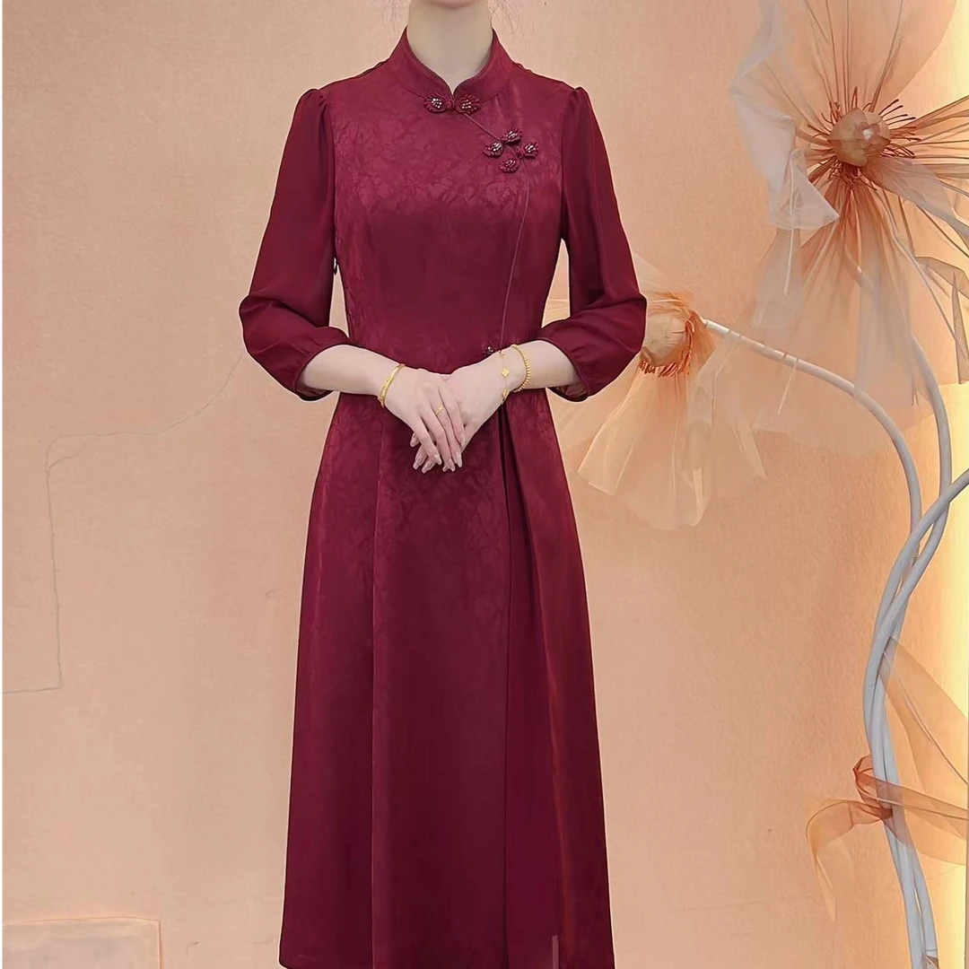 【爱娜女装】2025新款修身显瘦新中式连衣裙气质中国风优雅时尚