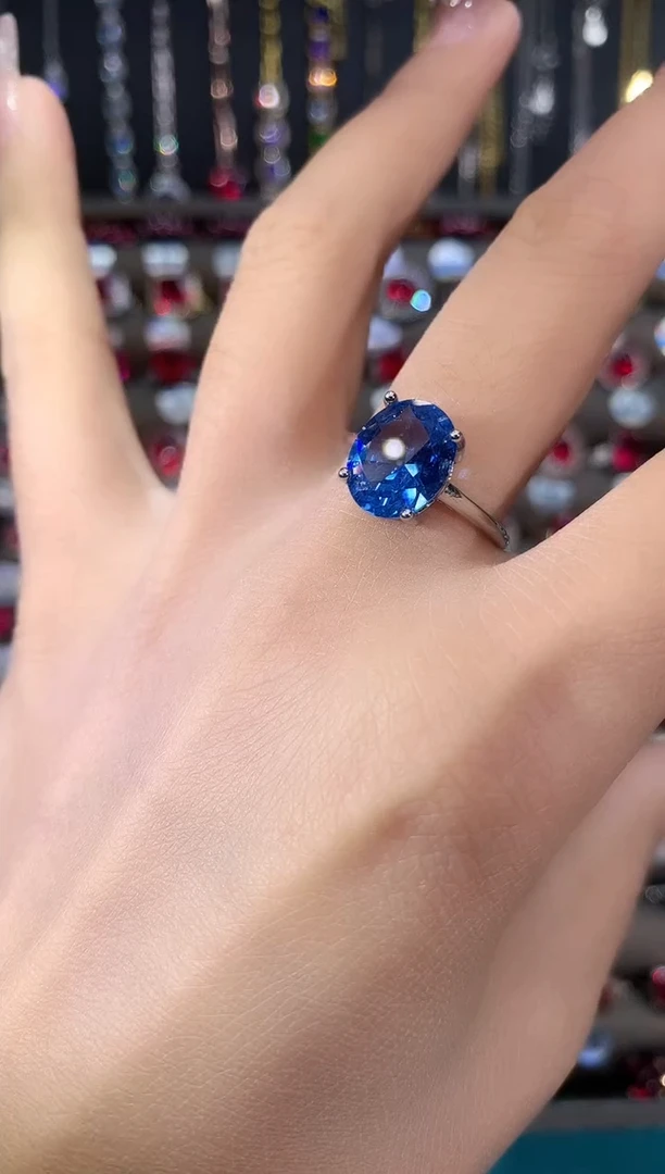 戒指蓝宝石银S925镶嵌911矢车菊