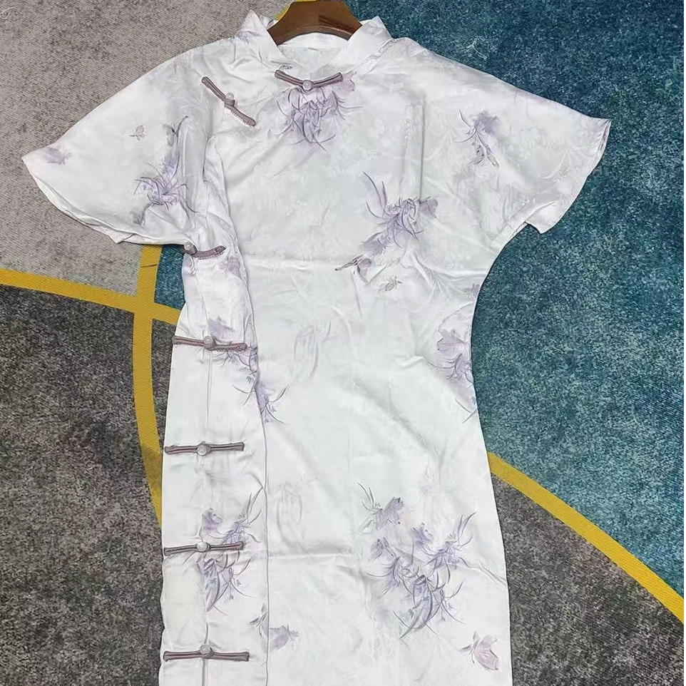 恬子梦 T799 夏季新款  紫梦蝶 裙长120 全开襟旗袍