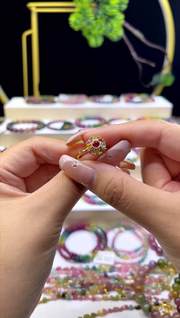 银S925镀金镶嵌/碧玺戒指多样性发货