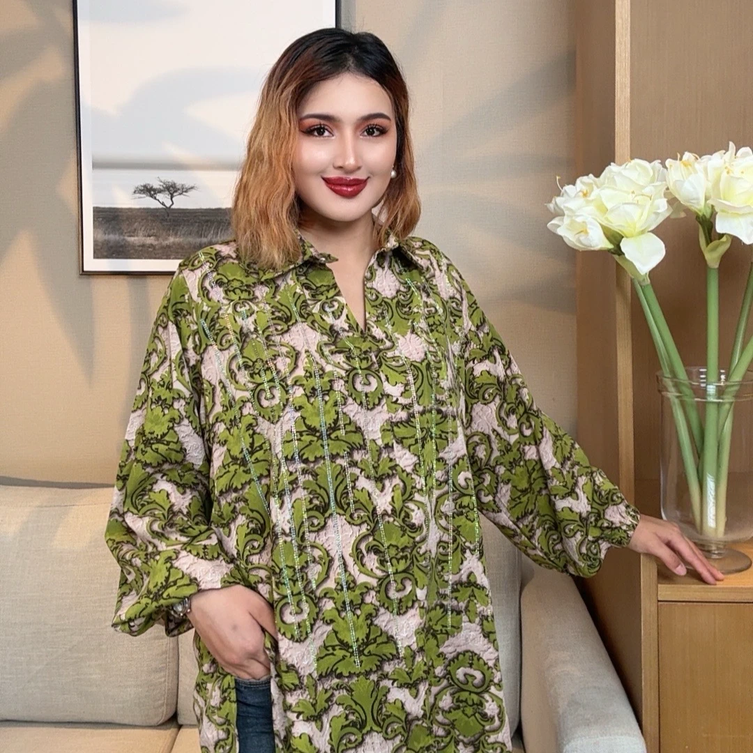 UZPARI【001】衬衫衬衣复古女士夏季碎花长袖印花01