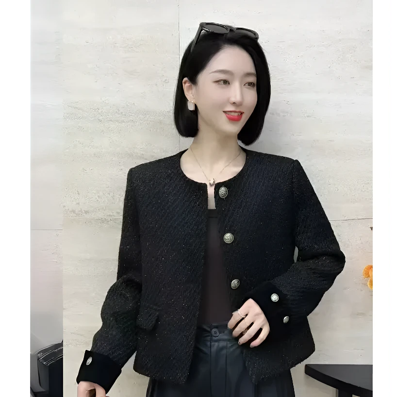 【玲子现货】2511  金丝线小香风加厚外套女