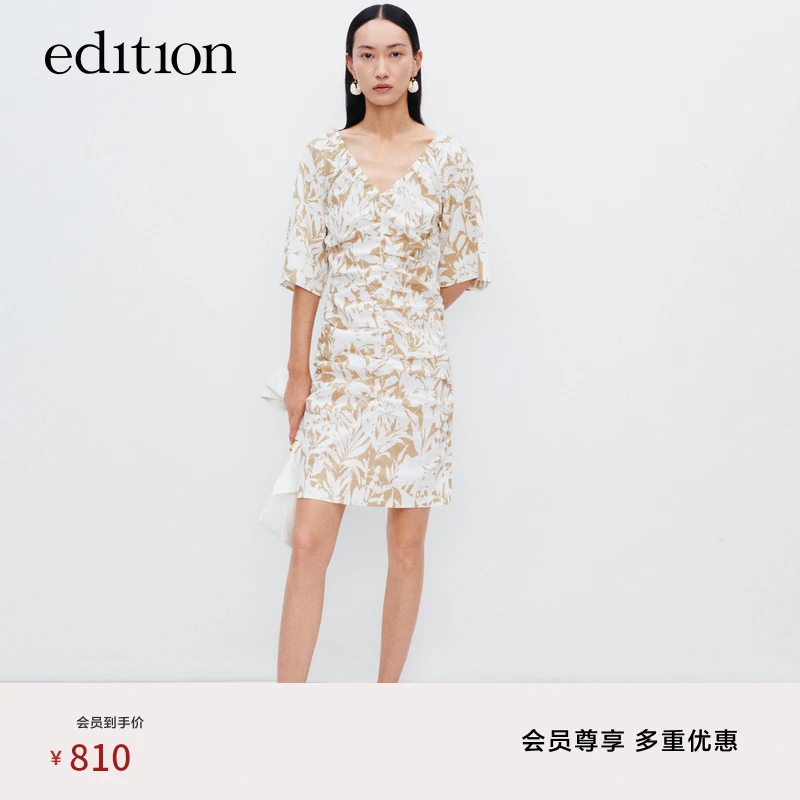 【P系列】edition花稿印花V领亚麻女装连衣裙#EBC2DRS044