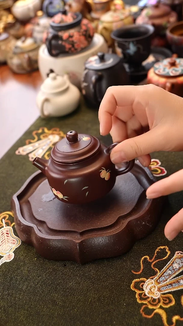 茶壶紫砂紫朱泥寿桃德中壶