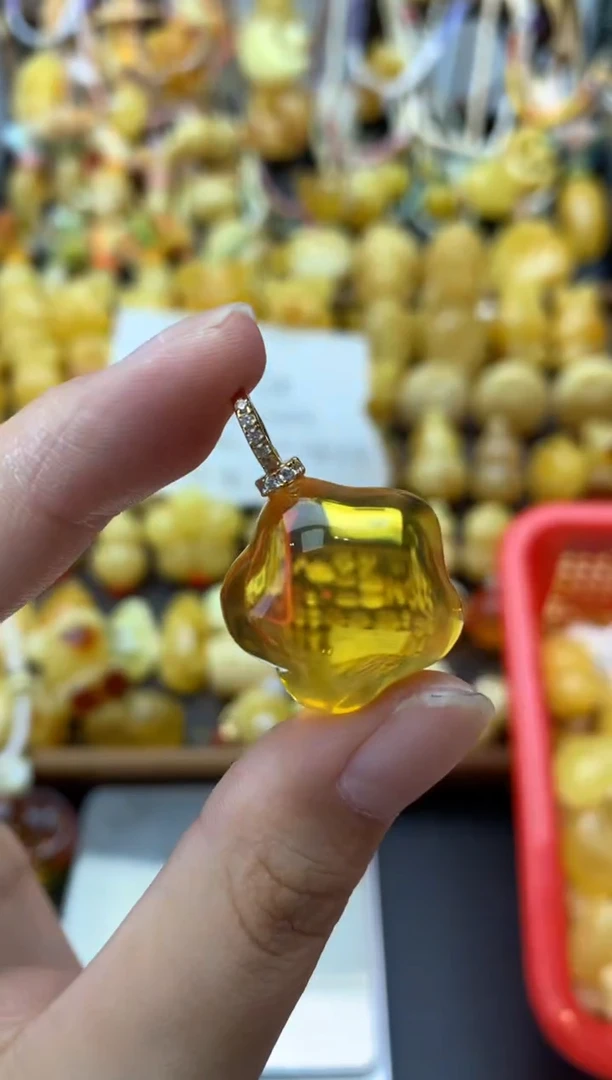 银S925镶嵌琥珀珠宝奇石070琥珀蜜蜡瑕疵品