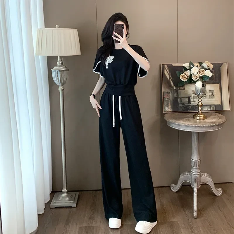 200斤胖mm休闲套装女士大码宽松显瘦遮肉遮肚子妈妈运动服两件套