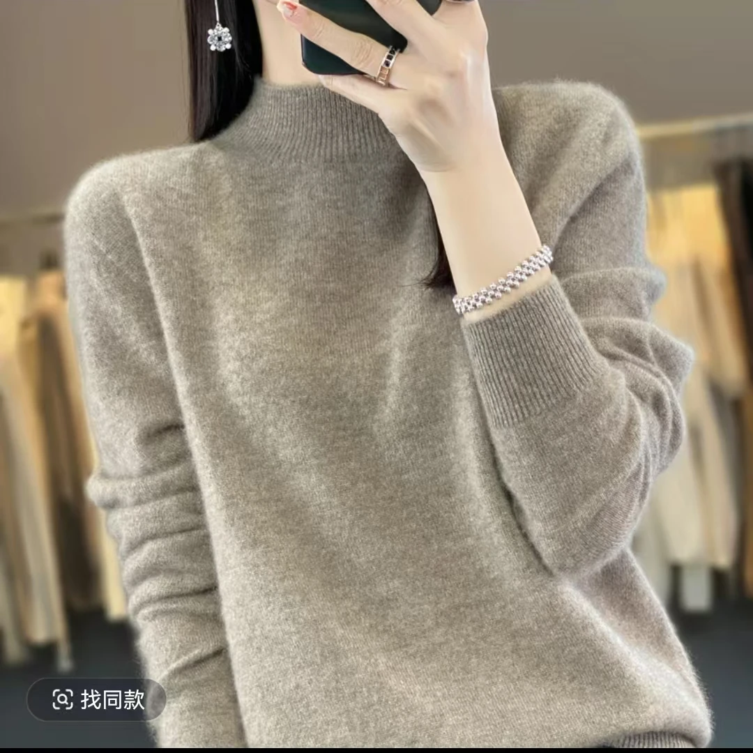 断码 ！100%羊毛衫 半高领女式保暖羊毛衫 经典休闲简约款
