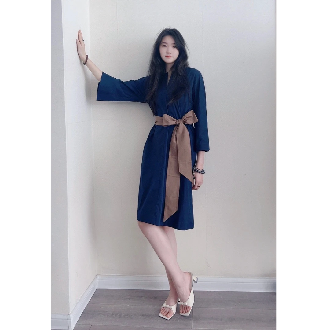 未使用 MaxMara  国现 百搭优雅V领长袖系带连衣裙CQ0098