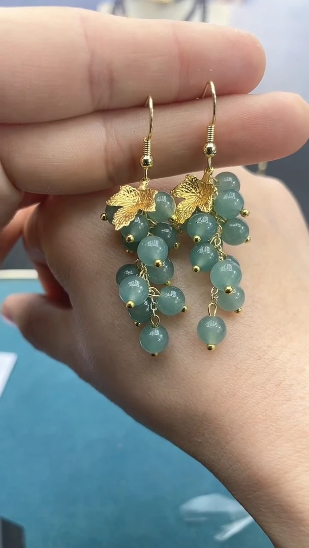 【闪购商品】翡翠耳饰14K金镶嵌蓝水葡萄