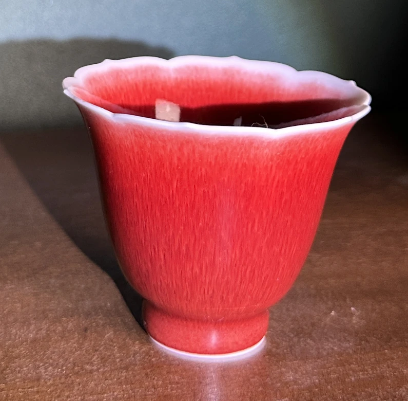 善田窑 景德镇 高温 郎红  花口闻香杯