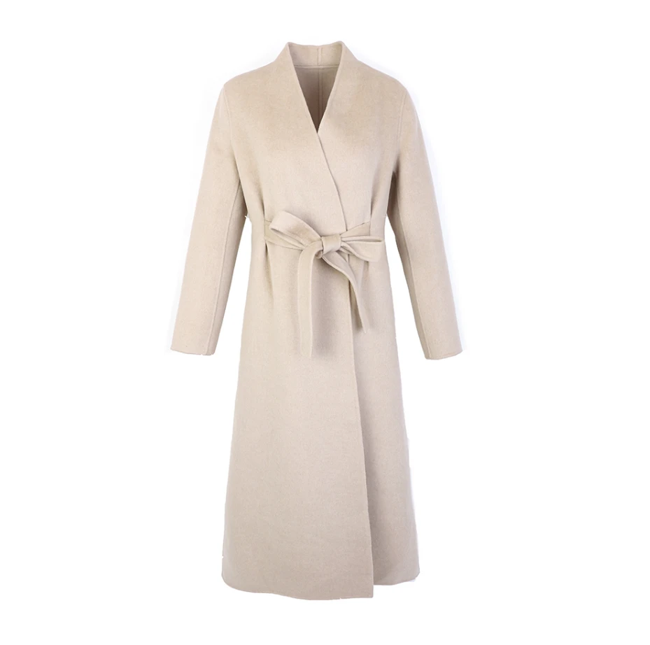 时尚新款百搭纯色系带羊绒大衣23800