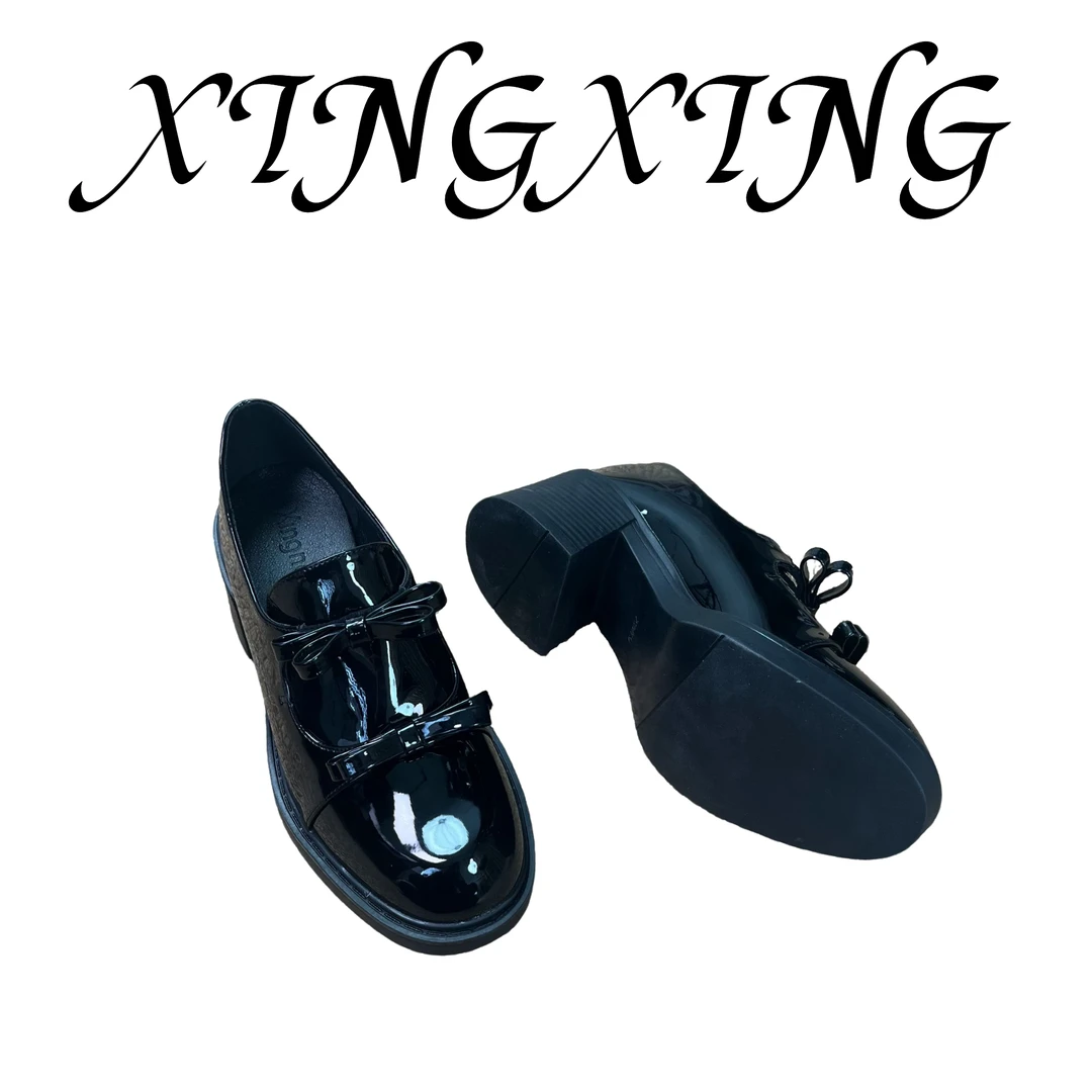 【XINGXING】2025厚底乐福鞋女英伦风小皮鞋春季新款圆头粗跟女鞋
