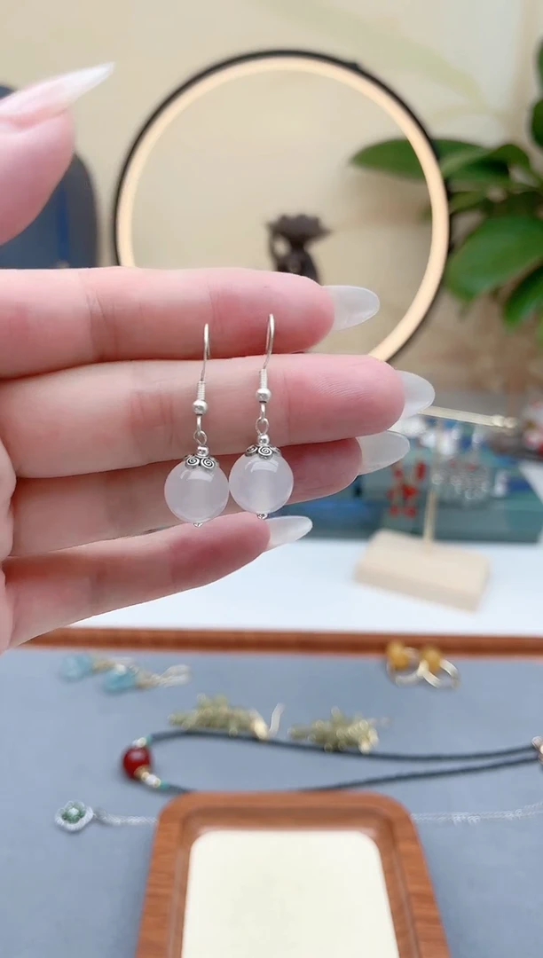 石英质玉银S925镶嵌耳饰208