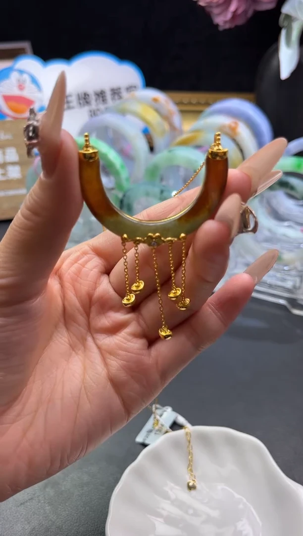 银S925镶嵌挂件翡翠玉璜