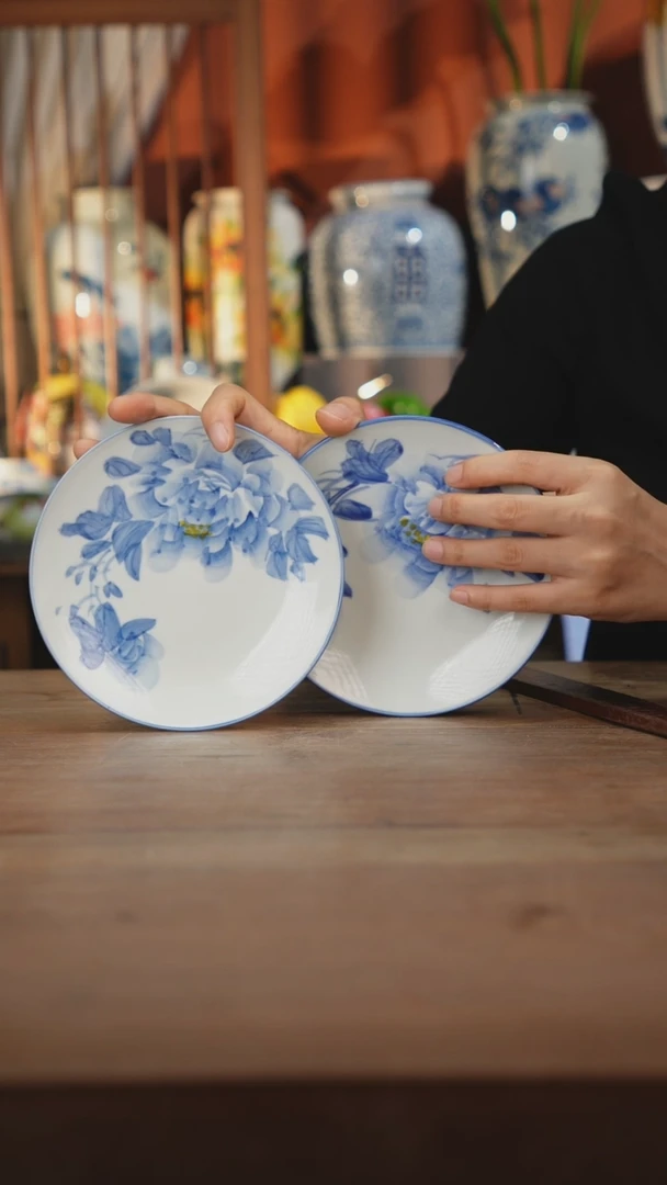 瓷片【简家甄选】景德镇设计师釉下手绘陶瓷餐具