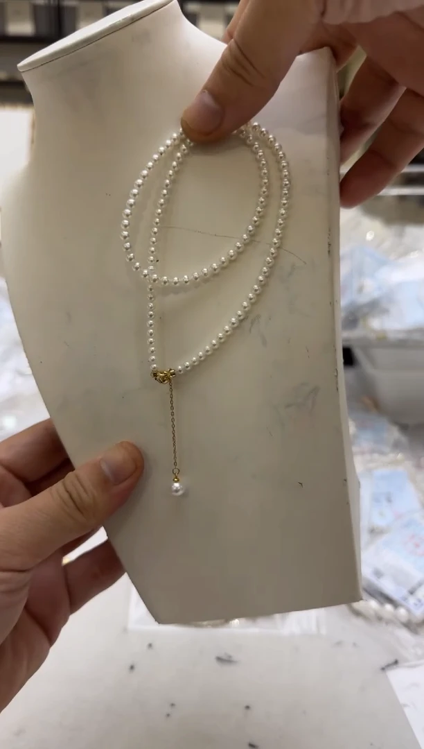 淡水珍珠银S925镶嵌项链3-4mm 吊小珠-新品