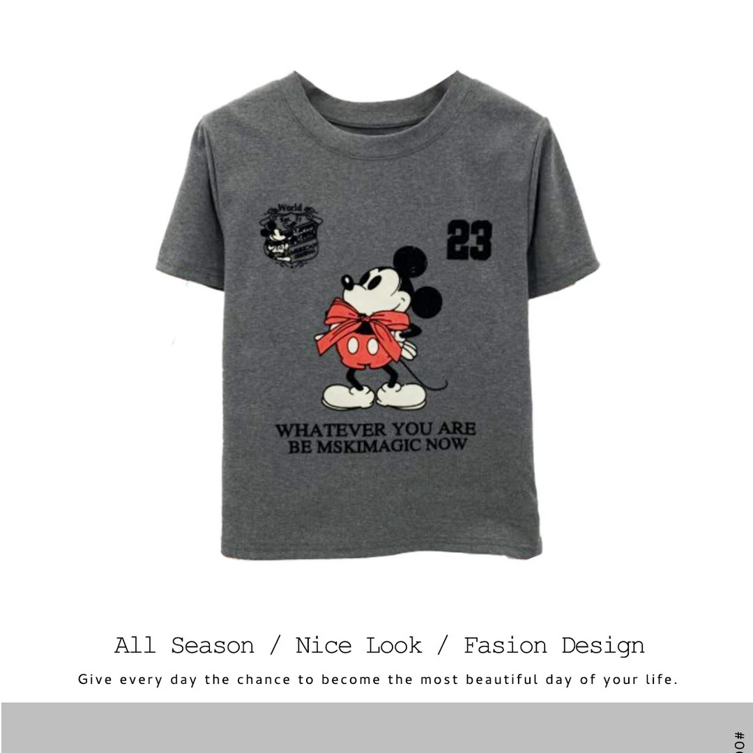 996 米奇短袖女卡通设计感小众刺绣可爱显瘦宽松上衣#5901