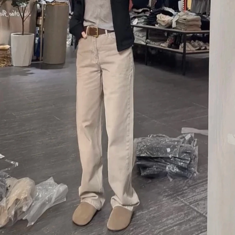简约时尚减龄直筒牛仔长裤女2025秋季新款高腰百搭显瘦窄版弯刀裤