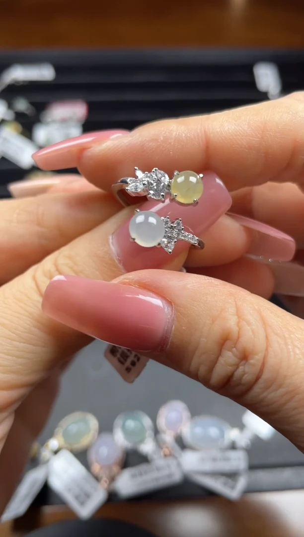 银S925镶嵌戒指翡翠天然翡翠A货