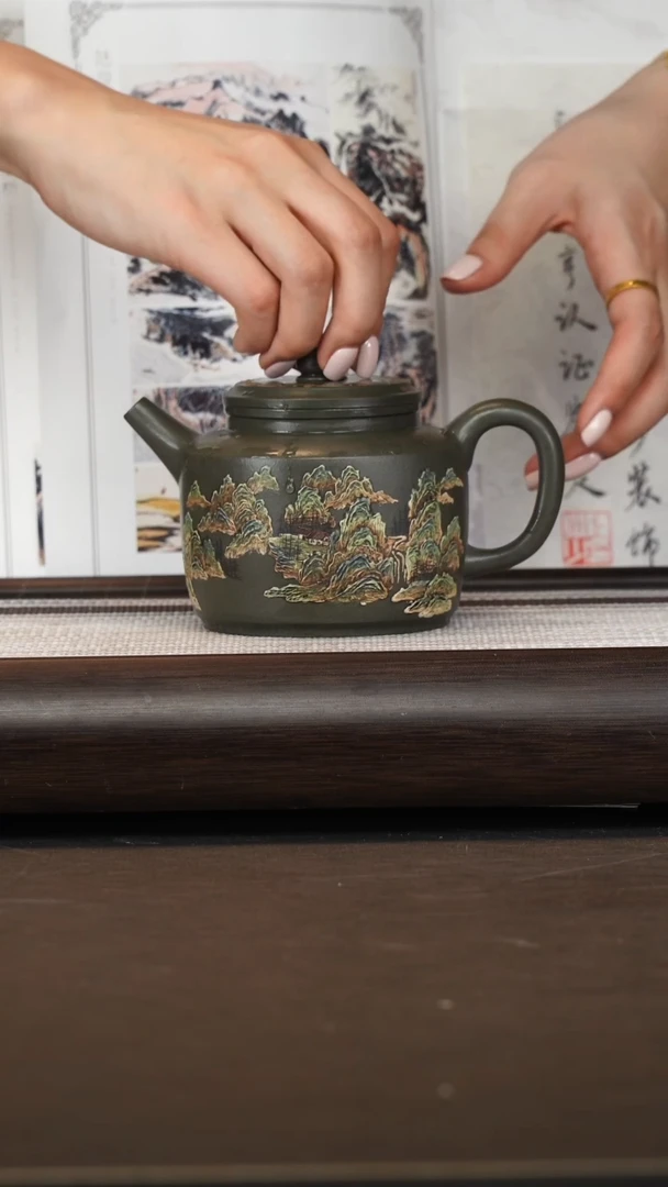 茶壶紫砂诸葛永南/绿泥/江山如画/400c