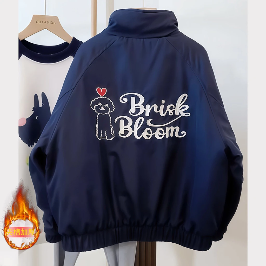 女童卡通刺绣棉服秋冬2025新款立领夹棉外套甜酷风二棉棒球服加厚