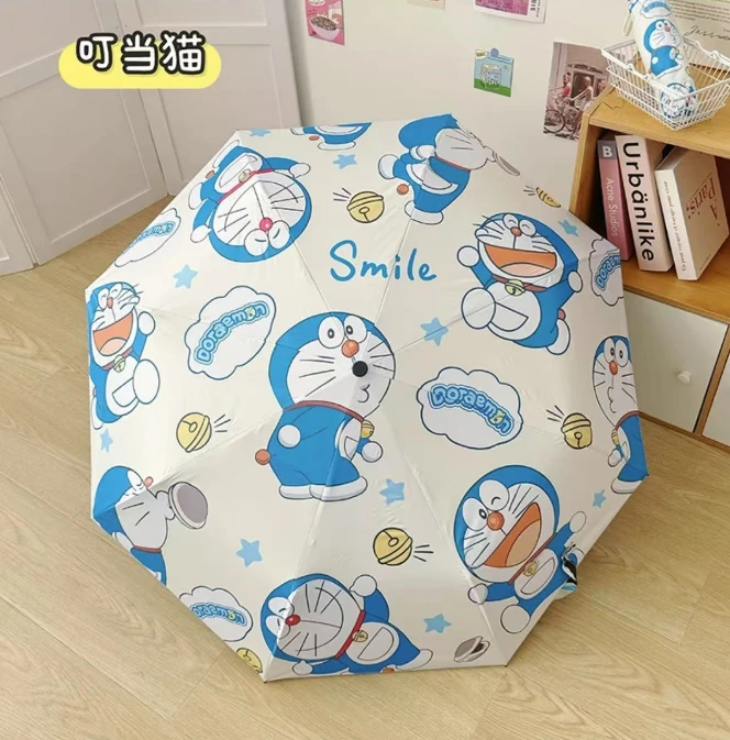 【叮当猫】黑胶防晒雨伞女小清新风花朵折叠学生手动防晒抗遮阳MXJ