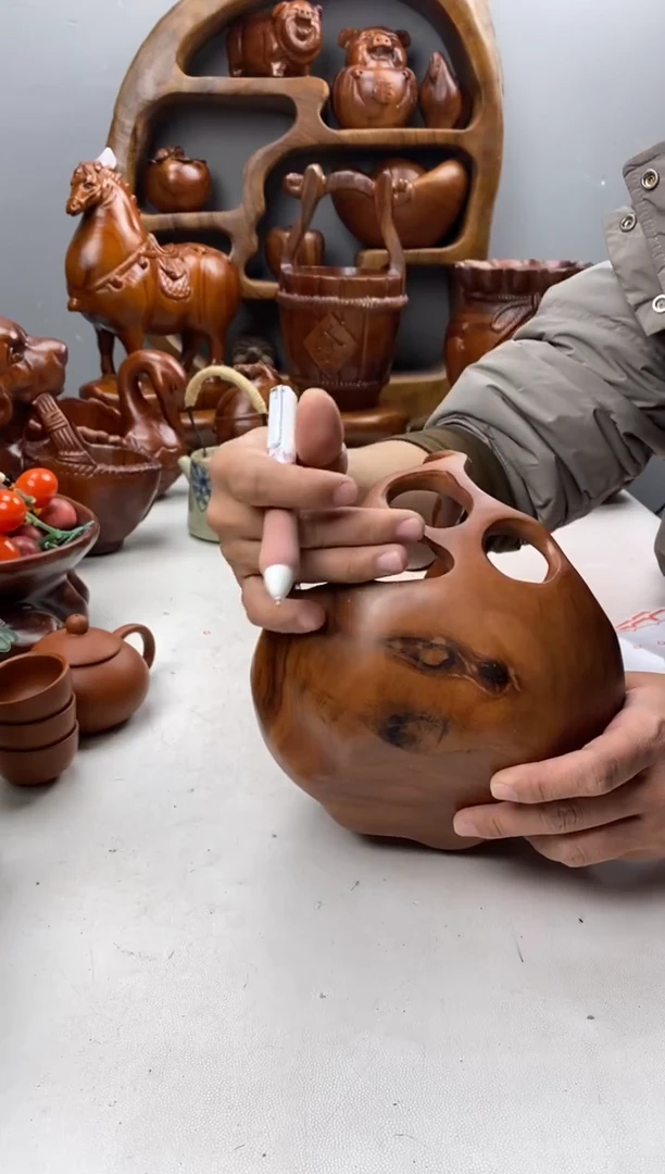 香樟木A41微瑕树藤小提篮/尺寸