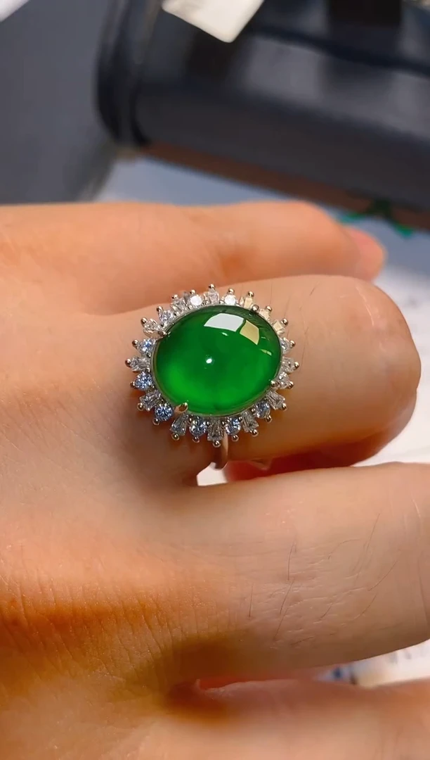 翡翠银S925镶嵌耳饰天然