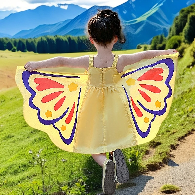 女童夏季蝴蝶仙子连衣裙2025新款儿童可爱卡通洋气背带表演翅膀裙