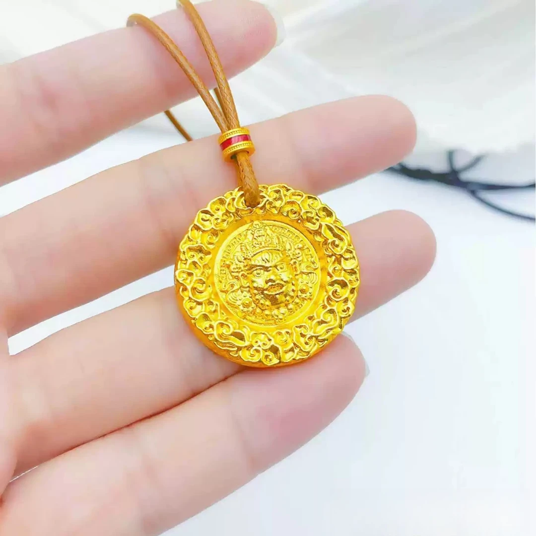合金吊坠 锤纹黄财神吊坠 黄财神项链匠工精品百搭光面坠链