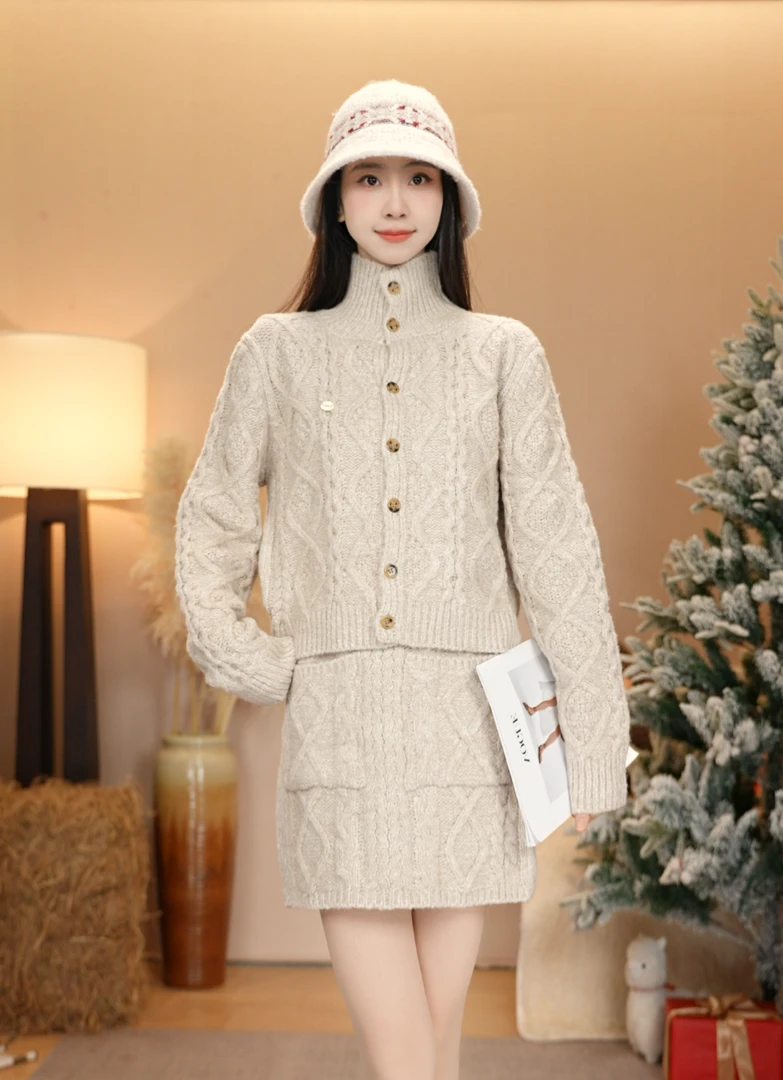 唐乐乐｜25new秋冬新款减龄休闲高领开衫上衣+半身裙套装 BF2672