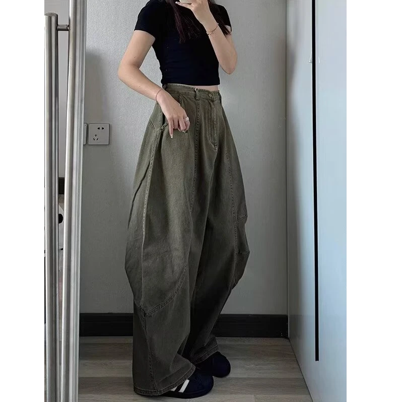 廊形大码春宽松2025新款bf水洗牛仔裤辣妹慵懒风女弯刀拖地裤美式