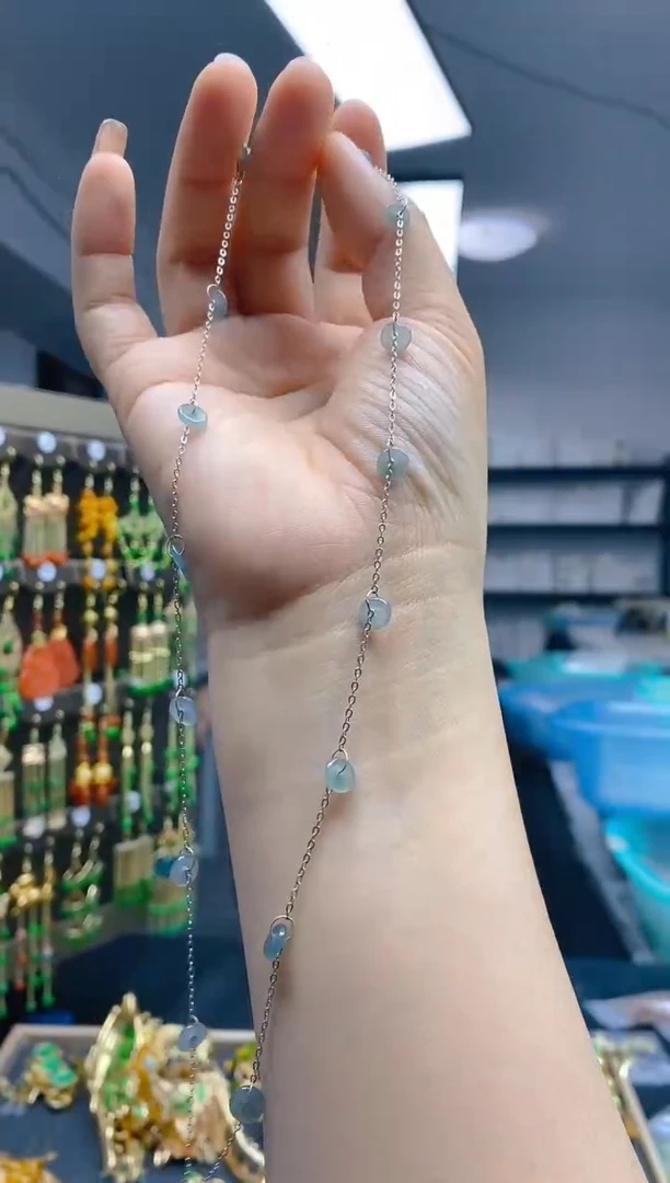 【闪购商品】翡翠耳饰银S925镶嵌402翡翠锁骨链