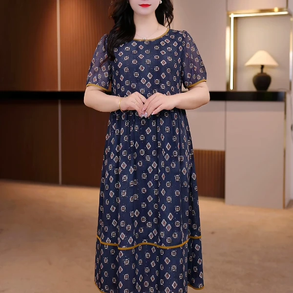 夏季新款大码女装收腰显瘦抗皱吸汗连衣裙[D1] SXE-25-3152