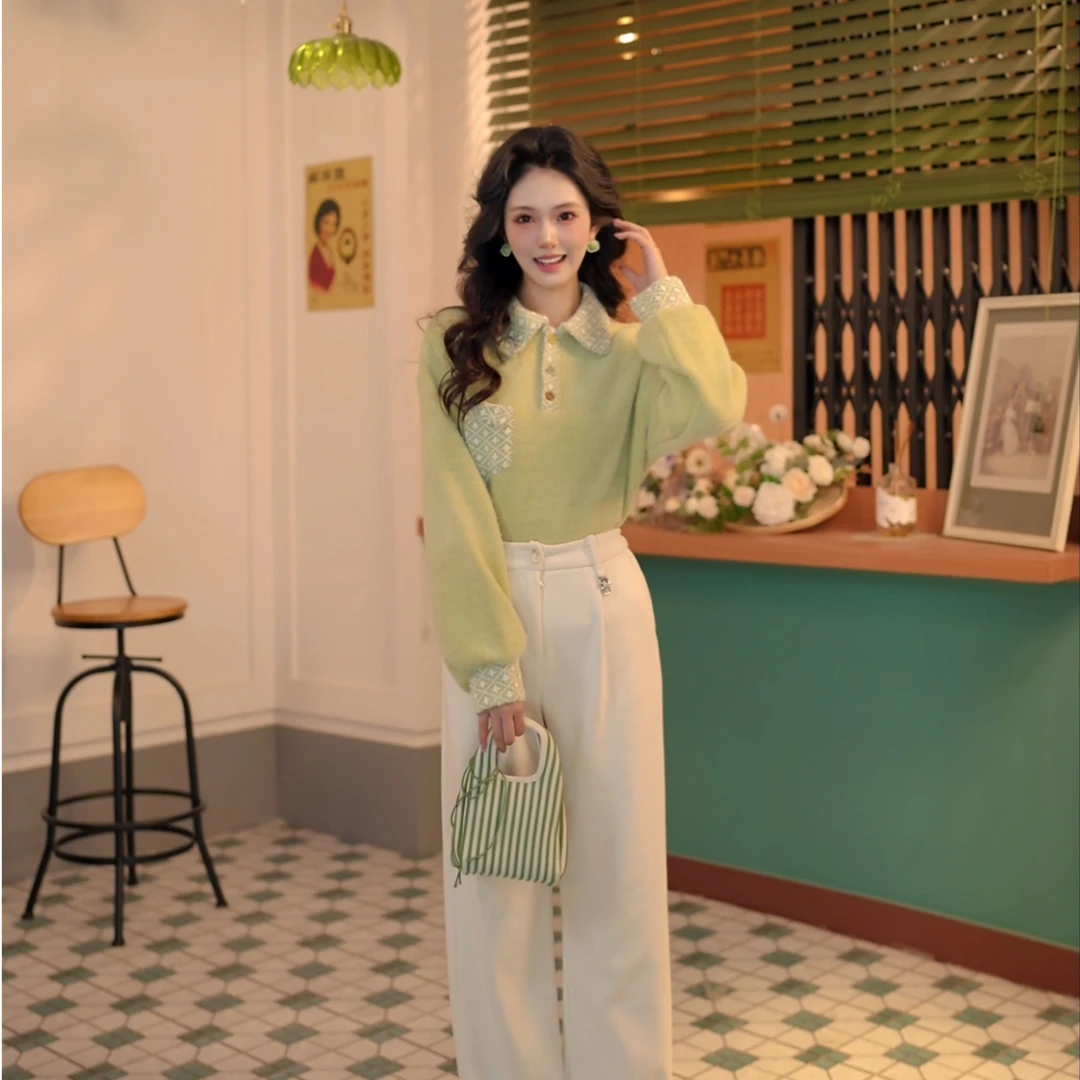 柚子【春日绿荫】复古港风秋冬加绒卫衣宽松上衣DB3328352