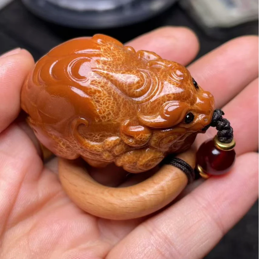 天然印尼大橄榄核雕刻指环穿配貔貅129号（无礼盒）