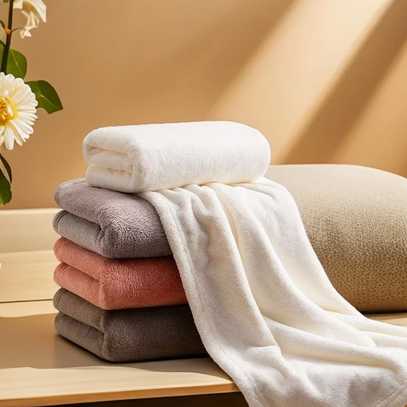 4条加厚珊瑚绒毛巾柔软吸水速干不掉毛超大成人家用纯色亲肤洗澡