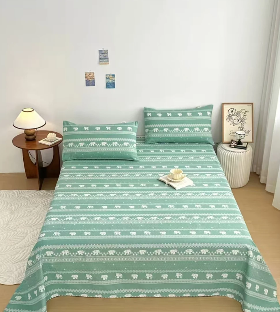 老粗布纯棉三件套原棉细沙四季布床单枕套