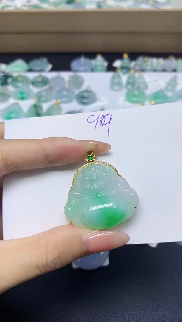 颈饰18K金镶嵌翡翠天然缅甸A货翡翠百元以上9元证书费自理