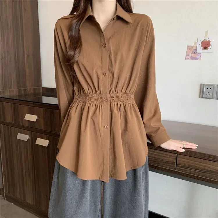 A2507新款遮肚子藏肉大码女装2025年微胖掐腰上衣纯欲风长袖衬衫