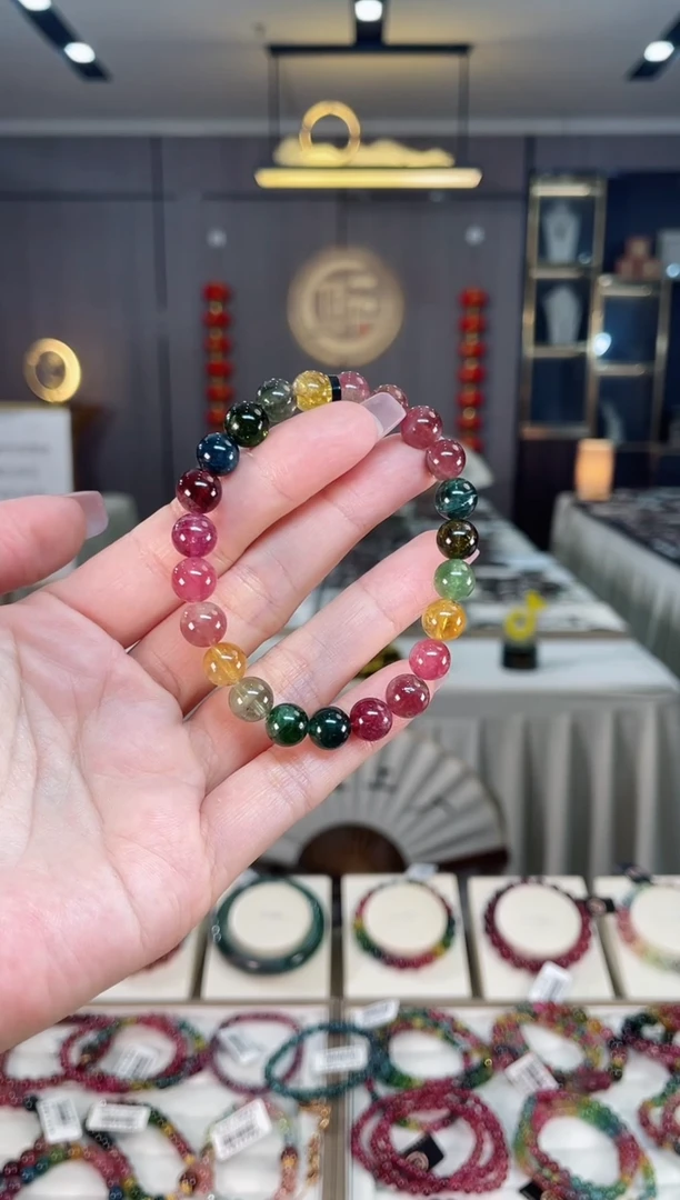 未镶嵌冰透体老矿碧玺彩虹单圈手串8mm+碧玺hon多样性发一条