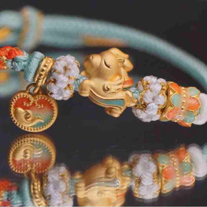 CBAI/菜百TGY 足金手链 小马如意可爱 编绳款式