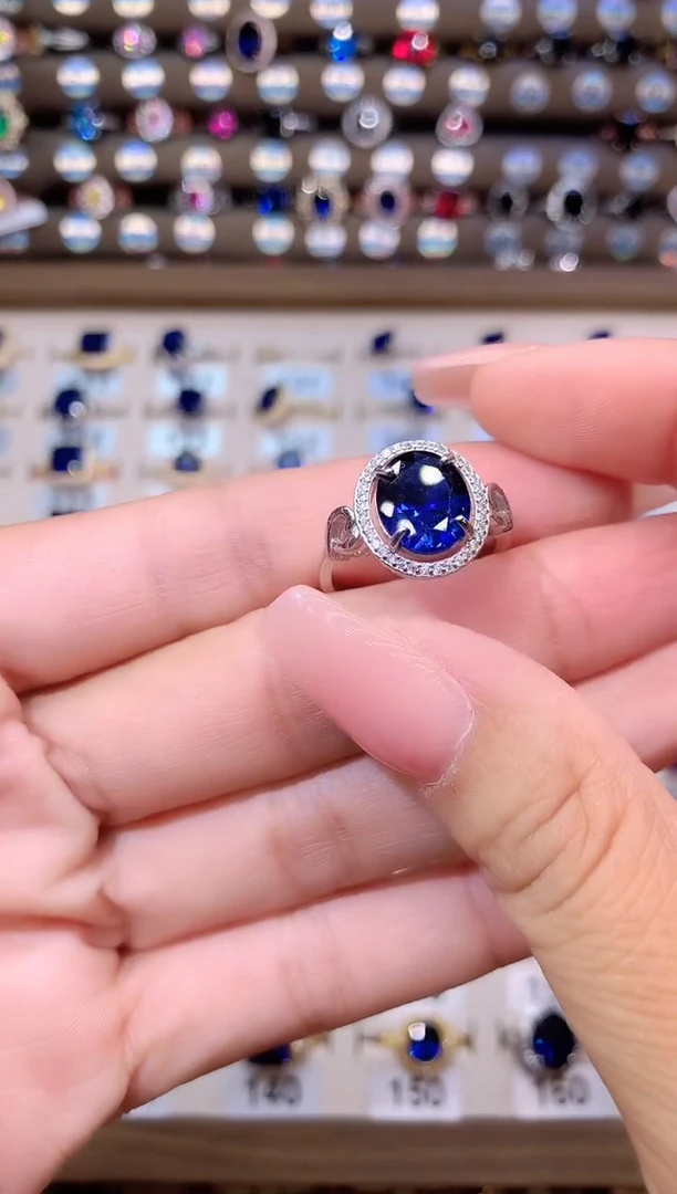 蓝宝石戒指银S925镶嵌1012白