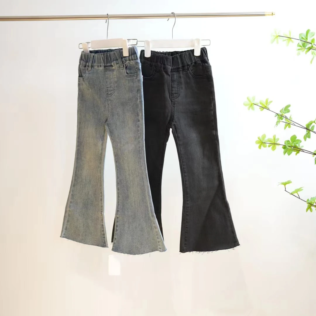 0288-一款两色后口袋毛边爱心刺绣女童牛仔喇叭裤J(11018)